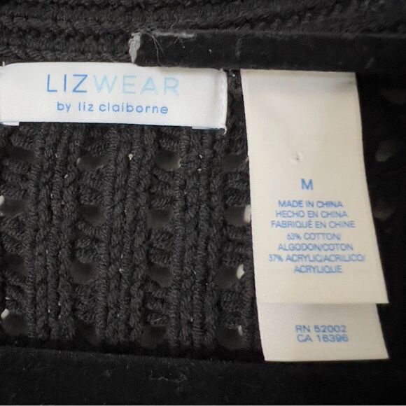 Liz Wear By Liz Claiborne Short Sleeve Black Open Knit Cardigan Sweater - Picture 3 of 5